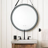 60/80cm Round Bathroom Mirror Strap Hanging 3-Color Dimmable LED Light Anti-fog