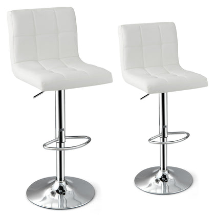 2Pcs Bar Stool PU Leather Bar Chairs Adjustable Kitchen Dining Stools w/Footrest