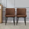 2X Dining Chairs Retro Brown Faux Leather Padded Seat PU With Metal Legs