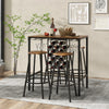 5Pcs Bar Height Kitchen Dining Set Bar Table Stool Set w/Wine Racks Glass Holder