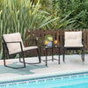 3 Piece Rocking Rattan Bistro Patio Garden Furniture Set - 1 Table & 2 Chairs