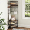 Clothes Rack Entryway Shoes Shelf Organizer Corner Hall Tree-Coffee