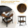 Industrial Round Side Table Wooden 2-Tier Sofa End Beside Table W/ Storage Shelf