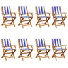 Folding Garden Chairs 8 pcs Blue and White Fabric and Solid Wood U1Z7