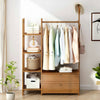 Heavy Duty Bamboo Clothes Rail Rack Garment Hanging Stand Corner Open Wardrobe