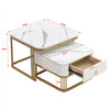 Square Nesting Coffee Tables with Storage High Gloss White Marble Pattern Top