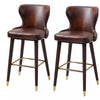 Luxury Bar Stools Set of 2 with Back, PU Leather Upholstery, Brown