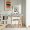 Dressing Table Stool Set Dimmable LED Lighted Mirror 2 Drawer Makeup Vanity Set