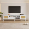 TV Stand Cabinet 1 Drawer 2 Doors Wooden Rattan TV Entertainment Unit White UK