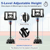 Portable Basketball Hoop 5-Level Height Adjustable Basketball Goal Hoop Stand