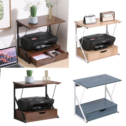 2-Tier Desktop Printer Stand Holder Shelf Printer Stand with Storage Drawer