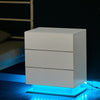 White Bedside Table with 3 drawers LED light High Gloss Front Board Bedroom