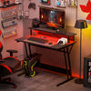 Gaming Desk with LED Lights and Power Outlets, Z Shaped Computer Desk, Black