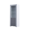 Tall Display Cabinet with High Gloss Grey Door and LED Light Wooden Bookshelf UK