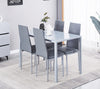 4x Grey Faux Leather Dining Chairs & Grey Tempered Glass Dining Table Dining Set