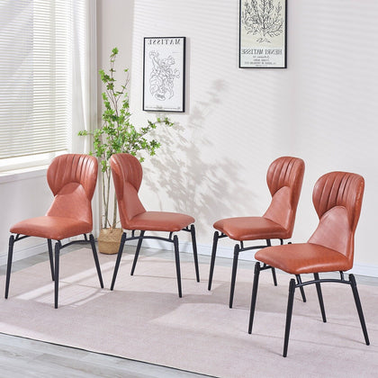 4x Orange PU Leather Padded Dining Chairs Black Metal Frame Dining Room Kitchen