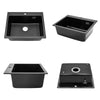 Ultra deep Quartz Stone Single Bowl Inset Kitchen Sink with Strainer Basin Black