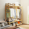 Clothes Rail Natural Bamboo Stand Coat Rack with Shoe Rack Wardrobe for Bedroom