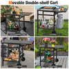 Movable Dining Cart Table Double-Shelf Trolley Outdoor Prep Cart Grilling Table