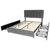 4ft6 Double Bed Upholstered Bed with 4 Storage Drawers, Tufted Headboard Grey
