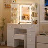 White Dressing Table Set Vanity Desk with 3-Color LED Light Mirror, Stool Drawer