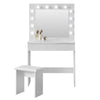 Modern White Dressing With Two Drawers Mirror Lights Makeup Desk Vanity Set