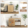 Barn-door Sewing Cabinet Folding Wewing Craft w/5 Lockable Wheels-Natural