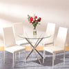 Round Dining Table Bistro Chairs Clear Glass Tabletop with X Shaped Chrome Legs