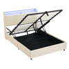 OTTOMAN STORAGE BED FRAME 4FT6 DOUBLE WITH STORAGE HEADBOARD & LED LIGHTS BEIGE