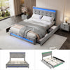 4ft6 Double Bed Frame with 4 Storage Drawers, Upholstered Headboard, LED Lights