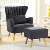 Upholstered Chenille Grey Wing Back Armchair Chair And Footrest Stool
