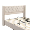 Upholstered Bed Frame Double Bed with Button Tufted Headboard & Wing Side Beige