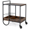 Industrial Bar Trolley Cart Rolling Buffet Serving Cart W/ Metal Wire Wine Rack