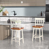 2X Swivel Dining Bar Stool Rubber Wood Counter Height Stools w/Backrest Footrest