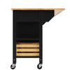 Rolling Kitchen Island Storage Trolley Cabinet with Wood Top, 3 Drawers Black