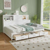 Double Size Daybed Wooden Sofa Bed Frame w/ Storage Shelves & 3 Drawers
