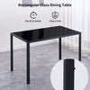 Rectangular Black Tempered Glass Dining Table Metal Frame Dining Room Kitchen