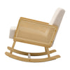 Wooden Rocking Chair Rattan Armrest Linen Fabric Cushion Thick Seat Relax Sofa