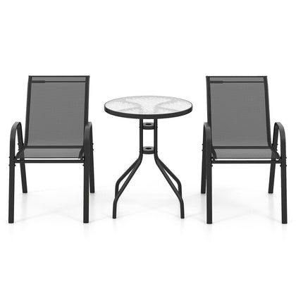 3 Pcs Outdoor Bistro Side Table Stackable Chair Set Patio Conversation Furniture