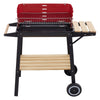 Charcoal BBQ Rotisserie Grill Roaster w/ 5-Level Height Grill Grate&Wood Shelves