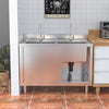 Commercial Stainless Steel Sink Kitchen Cabinet Large Double Bowl Sliding Doors