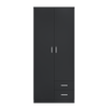 Black 2 Door 2 Drawer Wardrobe with Hanging Rail Wooden Clothes Storage Cupboard