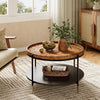 TRIBEWOOD Solid Wood Round Coffee Table, 31.5-Inch Boho Center Tea Table-Brown