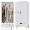 Modern Wooden 2 Door Wardrobe 1 Drawer Storage Hanging Rail with Wooden Feet