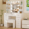 White Dressing Table Stool Vanity Set Makeup Desk 5 Drawers with Sliding mirror