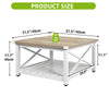 Square Farmhouse Coffee Table with Storage, Grey Wash Wood for Living Room