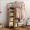 Bamboo Garment Rack Coat Stand Open Wardrobe Storage Shelves With Cover