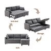 L-Shaped Corner Sofa Bed with Storage 3-Seater Pull out Convertible Sleeper Grey