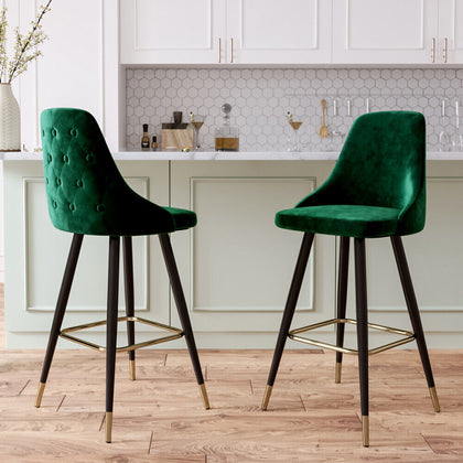 2 Pcs Bar Stools Velvet Breakfast High Stool Kitchen Pub Chairs Modern Furniture