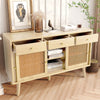 Rattan Sideboard Buffet with Storage, Cabinet with 3 Sliding Doors and 3 Drawers